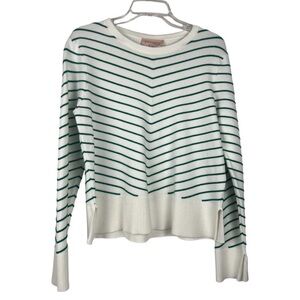 Philosophy White Sweater with Green Stripes